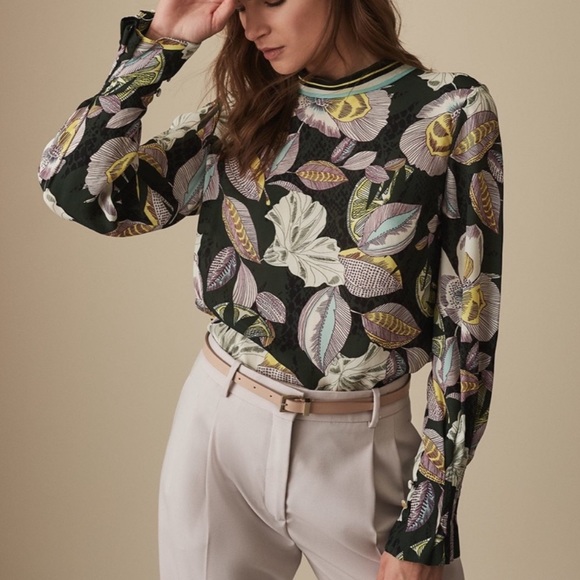 Reiss Tops - Reiss green floral long sleeve blouse
